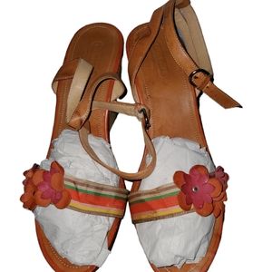Coach “Morgan” Cork Wedge Leather Flower Sandals Size 11